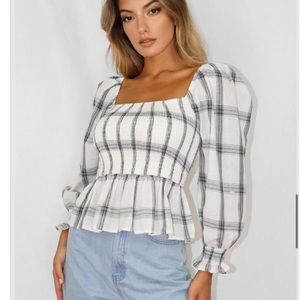 NWT Missguided Petite White Plaid/Gingham Peplum Top